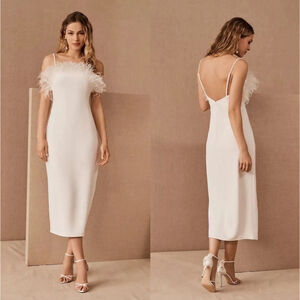 Elliatt Ivory Harley Midi Feather Semi Formal Cocktail Dress Size Small